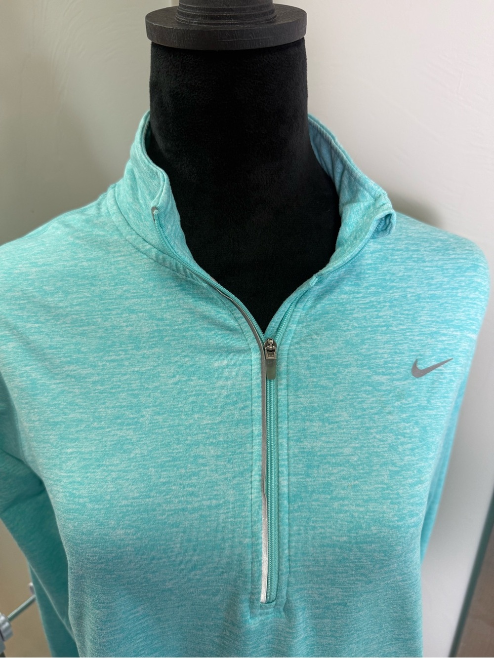 Nike Running Dri-Fit Women's Teal Blue Space Dye 1/4 Zip Stretch Sweatshirt L - Picture 3 of 6